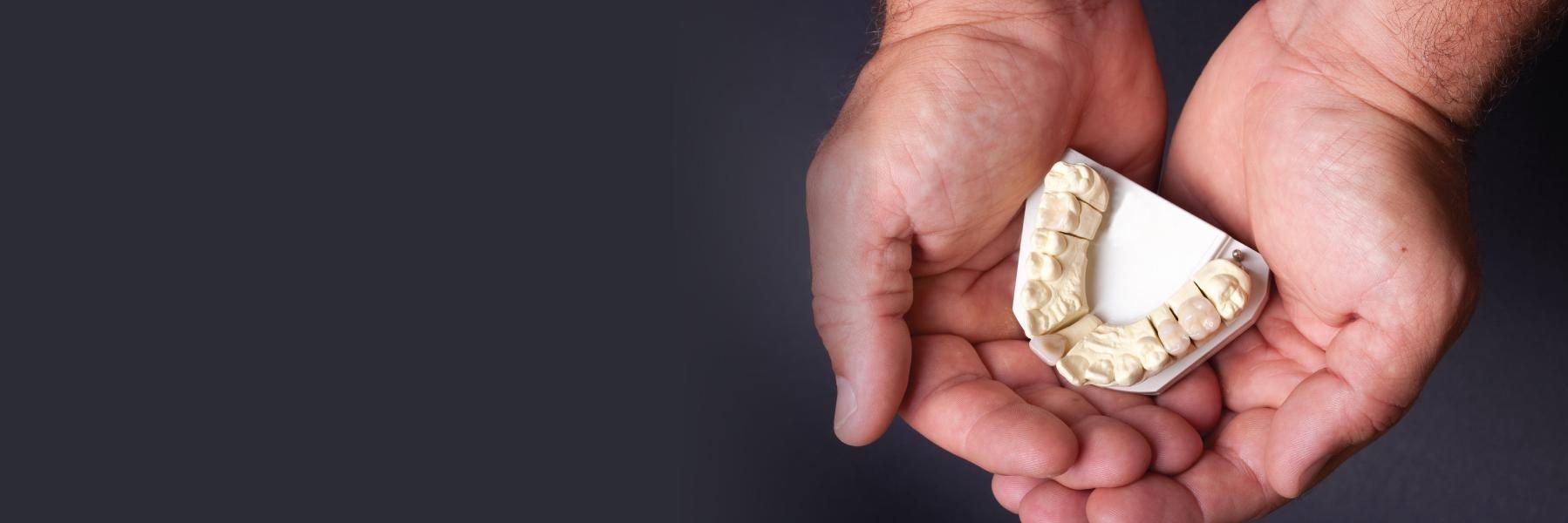 Hands holding model of bottom teeth | Dentist in Chico, CA