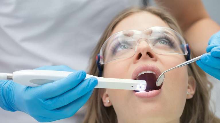 A lady undergoing dental check up at South Chico Dental Care, Chico,CA