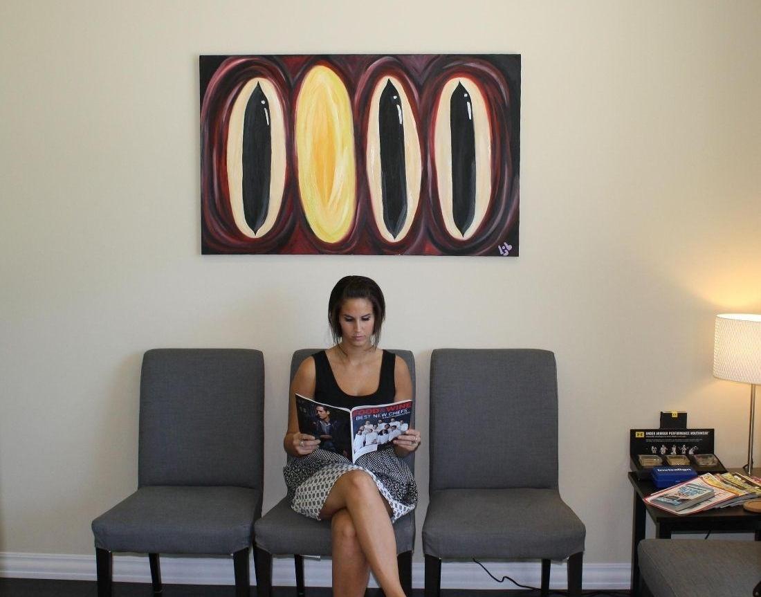 Waiting Room Dental patient sitting in waiting area of Chico, CA dentist office